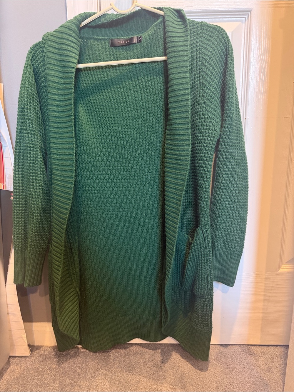 Green Open-Front Knit Cardigan Sweater